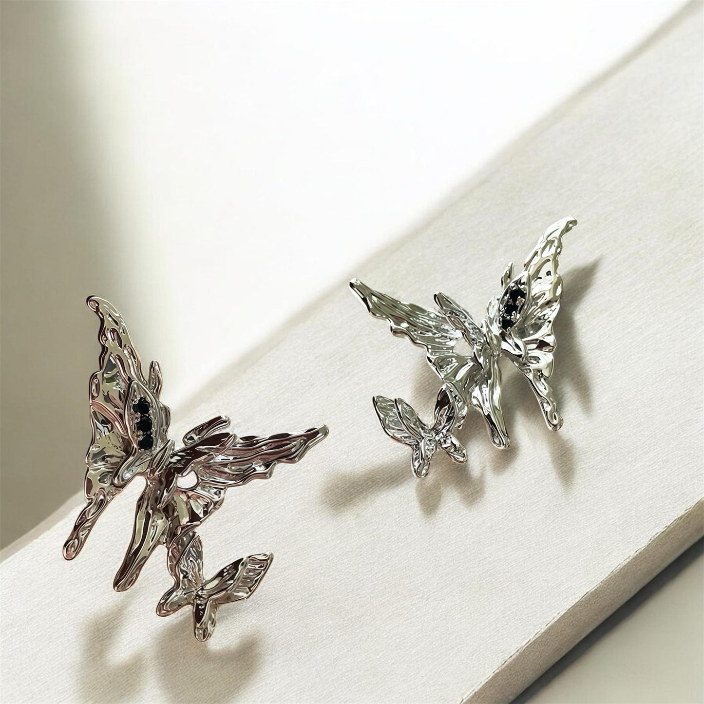 Dual Butterfly Sculptural Stud Earrings