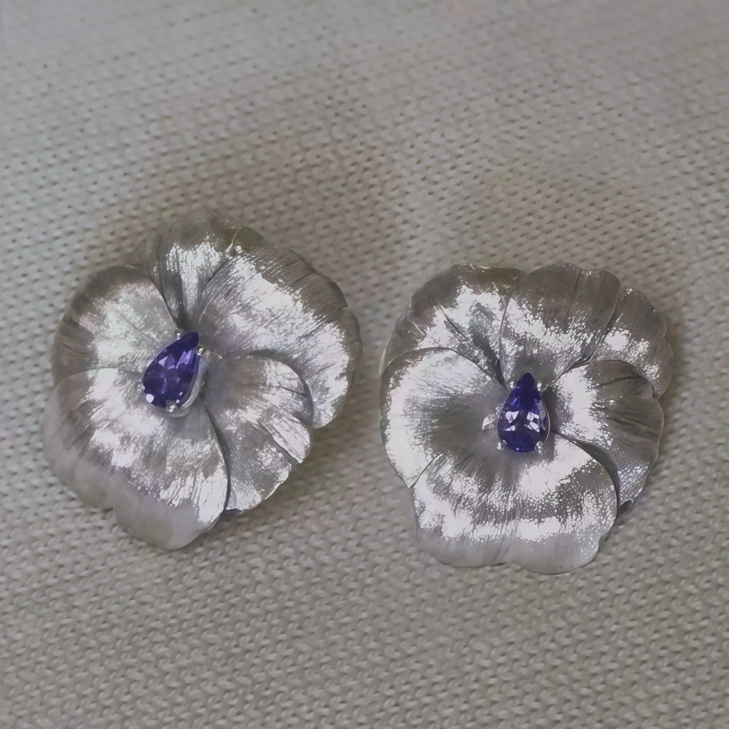 Violet Aura Pansy Stud Earrings