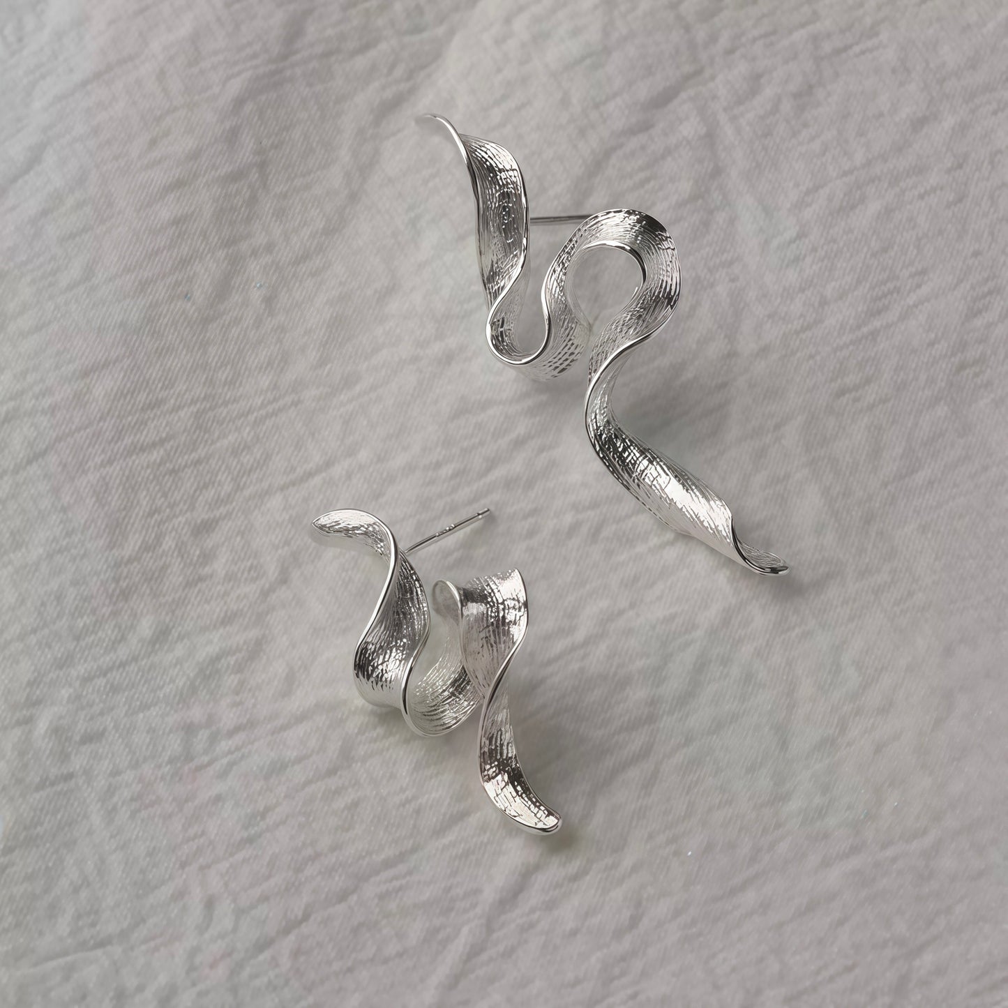 Sculpted Flow Silver Earrings