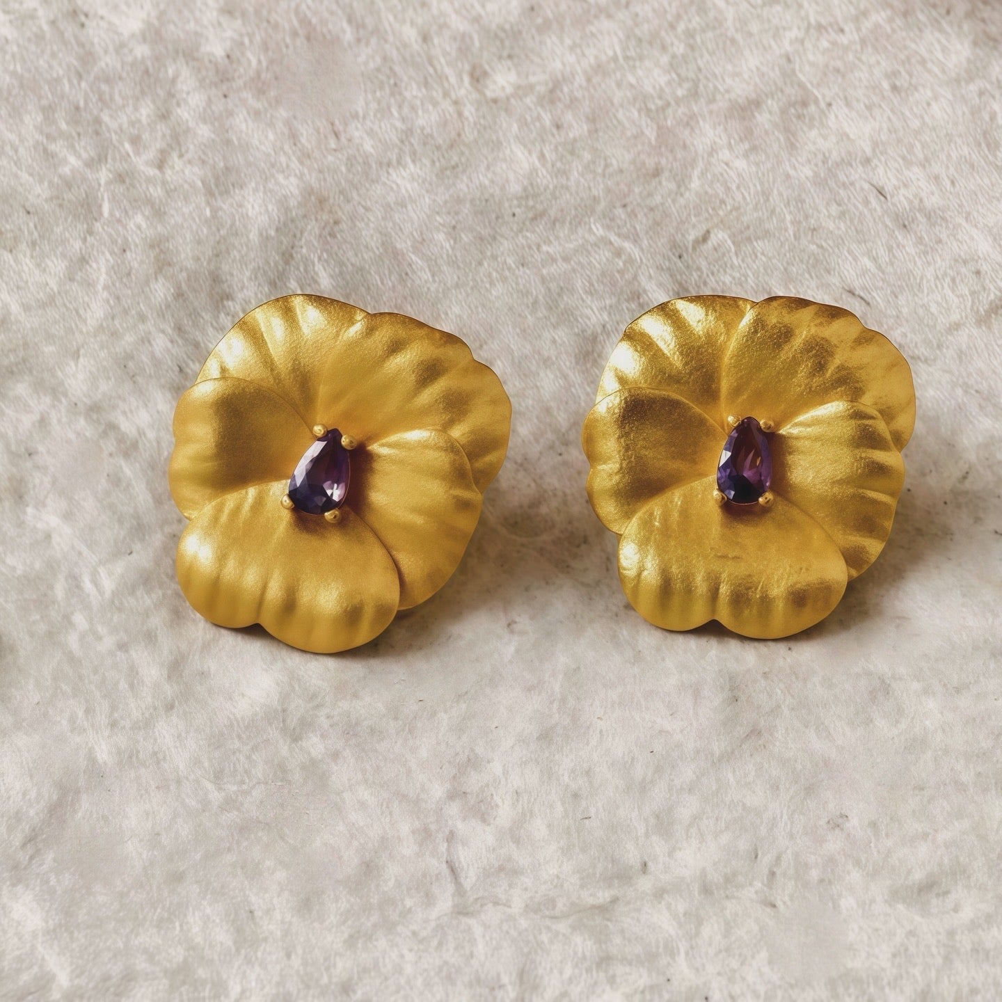 Violet Aura Pansy Stud Earrings