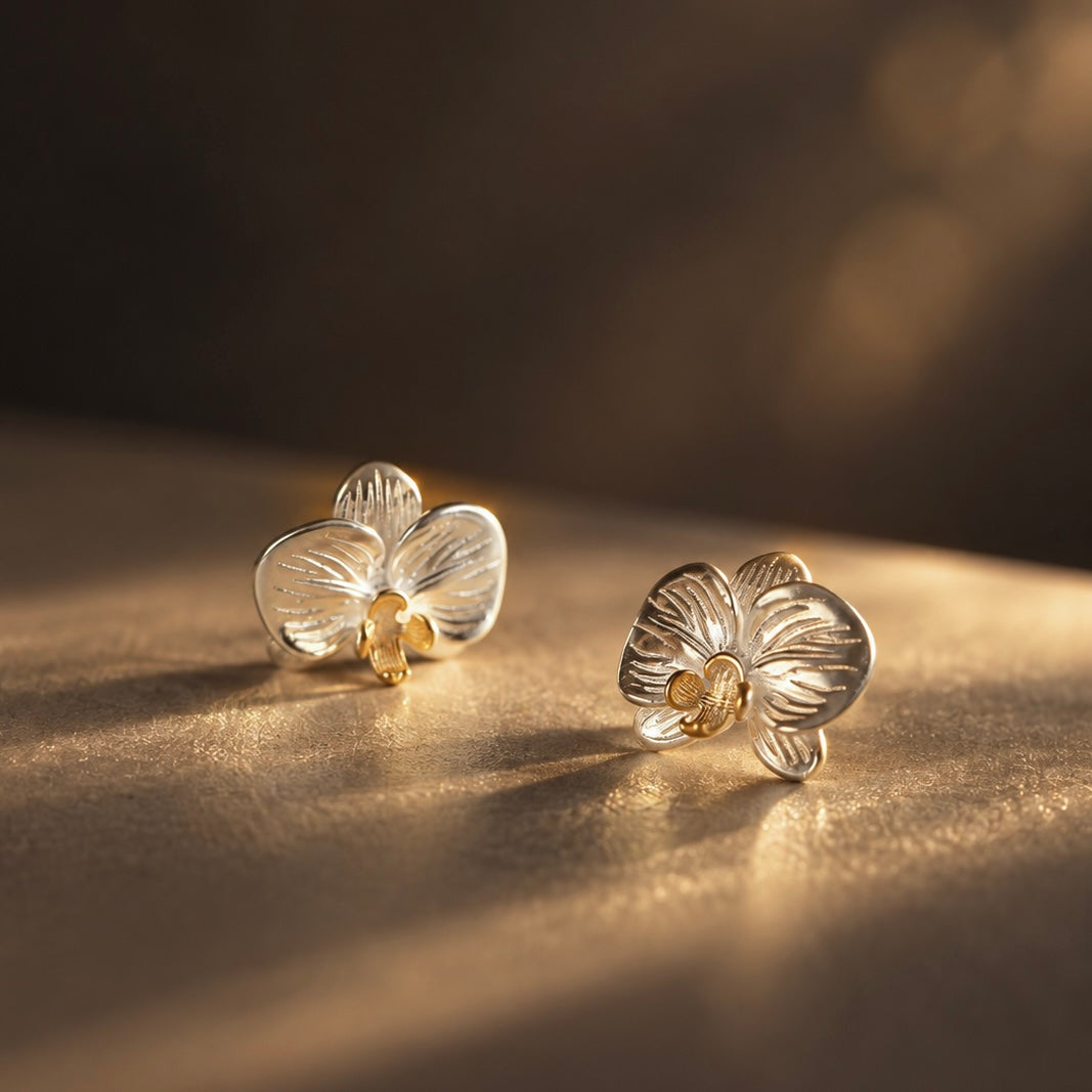 Golden Heart Orchid Stud Earrings
