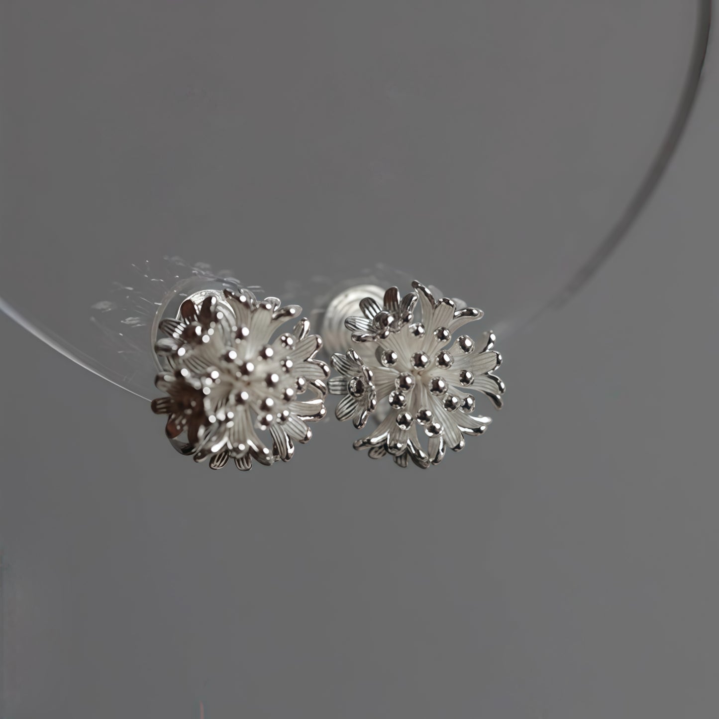 Frosted Bloom Earrings — Sculptural Silver Floral Studs