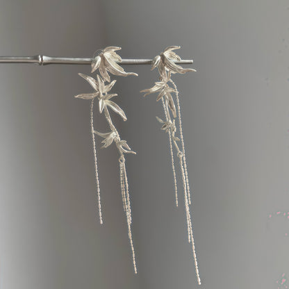 Whispering Bamboo Long Drop Earrings