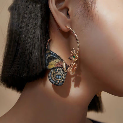 Butterfly Rebirth Embroidered Earrings (2-in-1 Style)