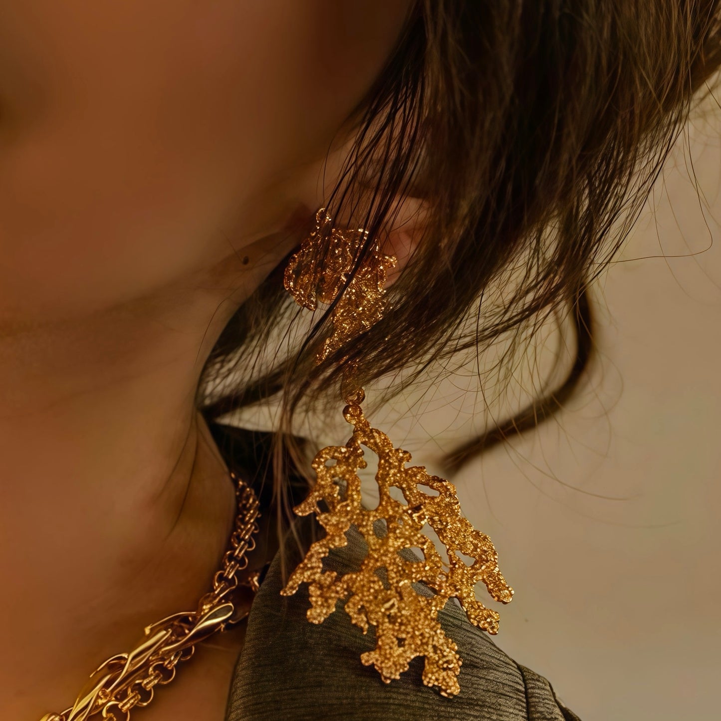 Gold Coral Statement Earrings