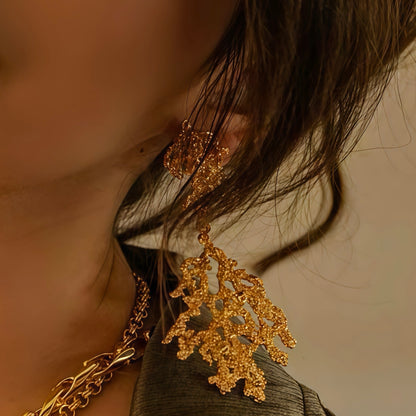 Gold Coral Statement Earrings