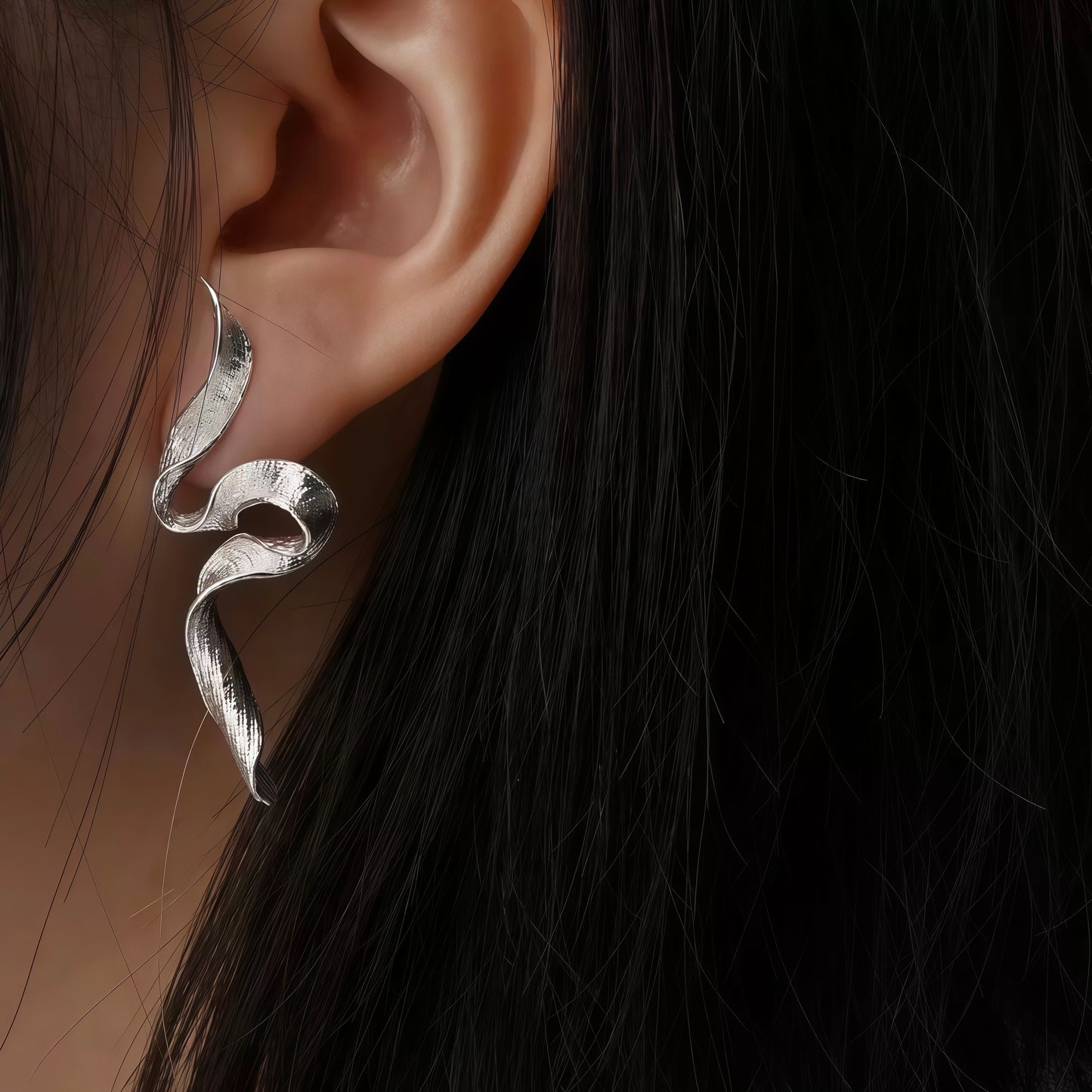 Sculpted Flow Silver Earrings