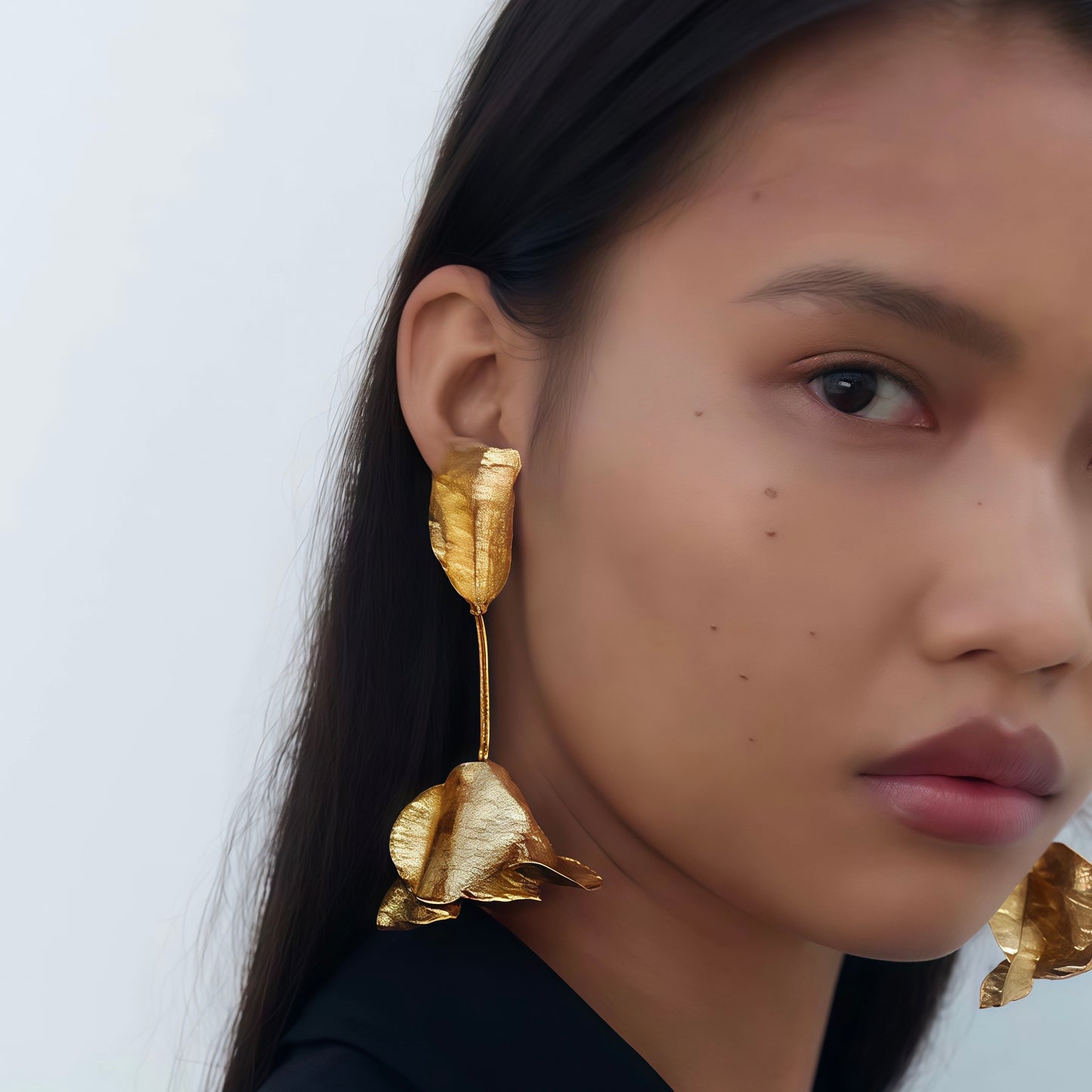 Golden Petal Drop Earrings – Sculptural Floral Statement