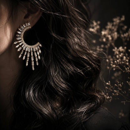Devine Galaxy Øreringe – Solinspirerede Guld &amp; Krystal Statement Hoops