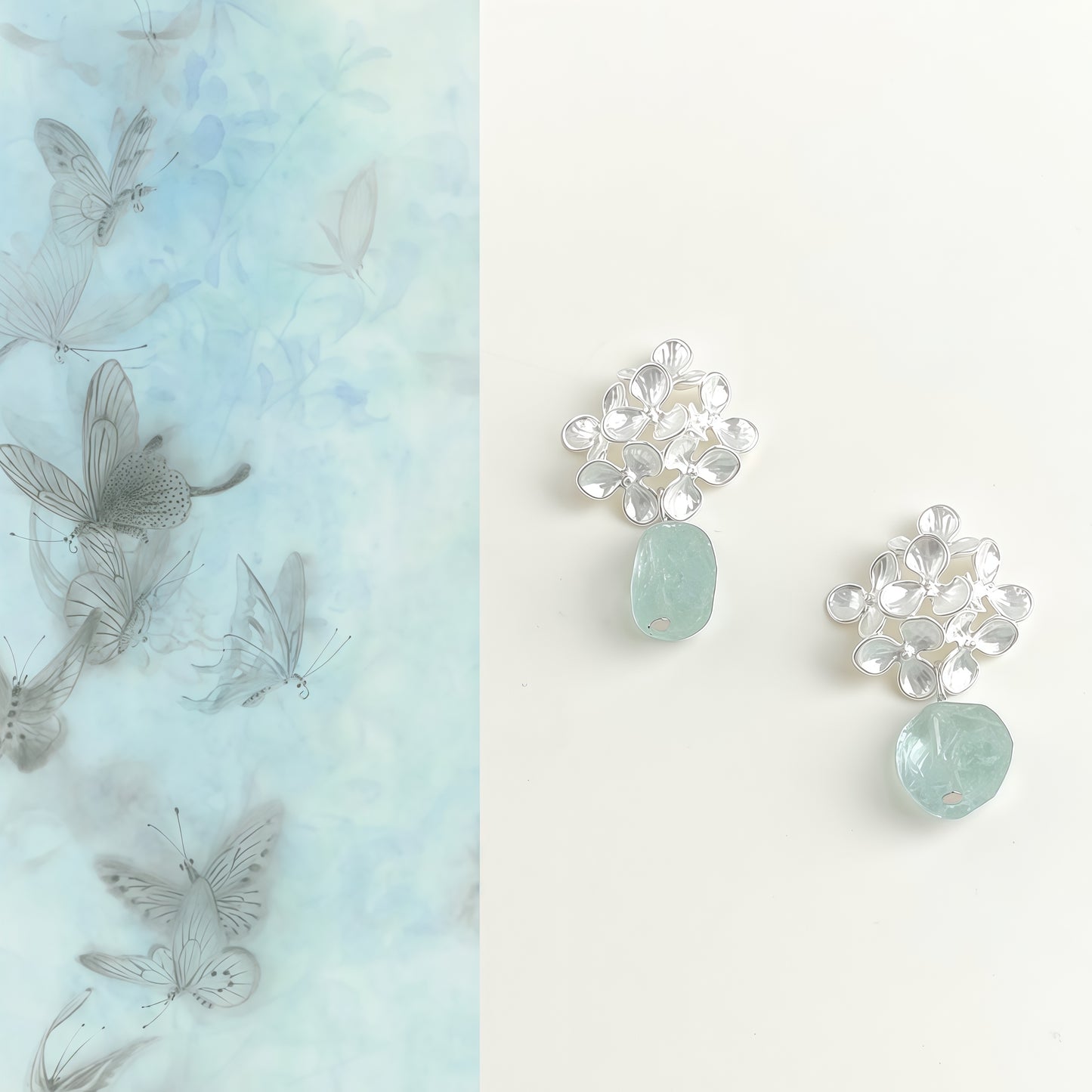 Blooming Aqua Earrings – Sterling Silver & Raw Gemstone Design