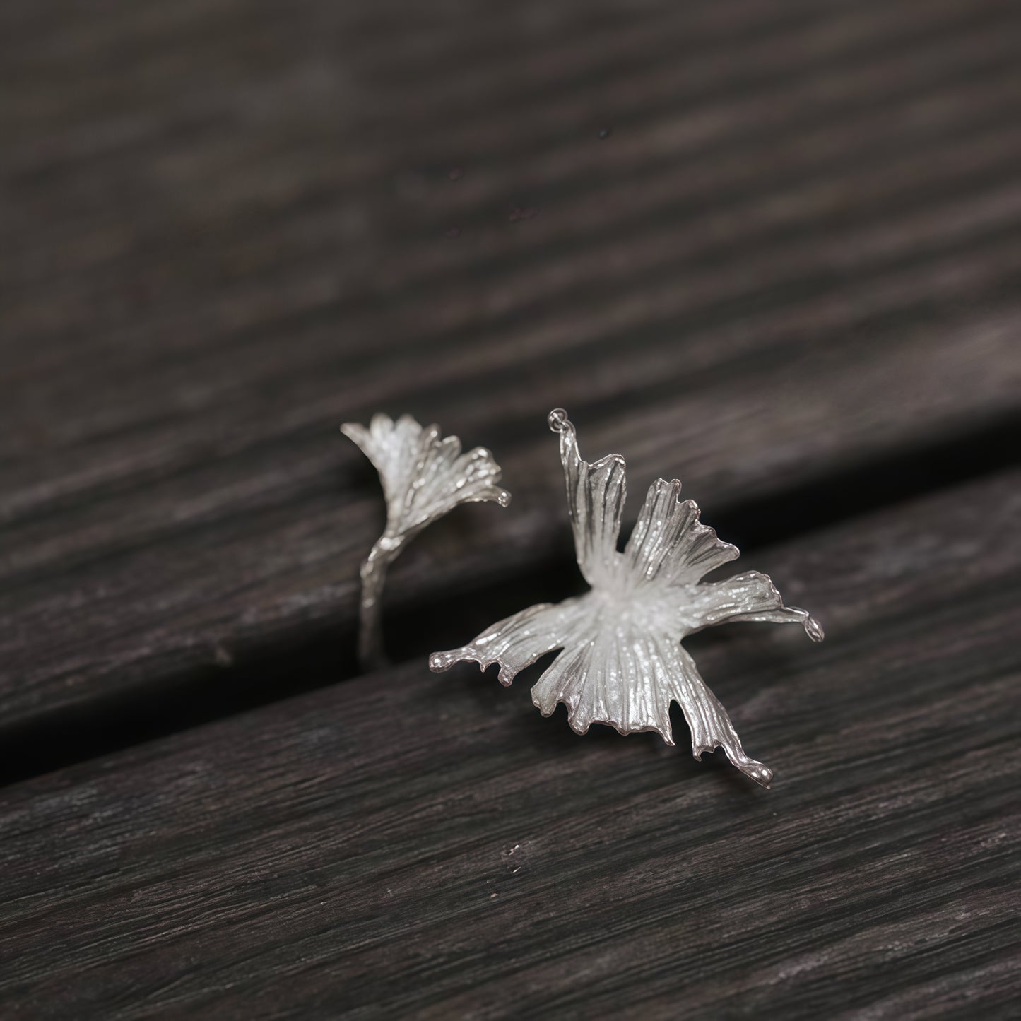 Butterfly & Leaf Adjustable Silver Ring