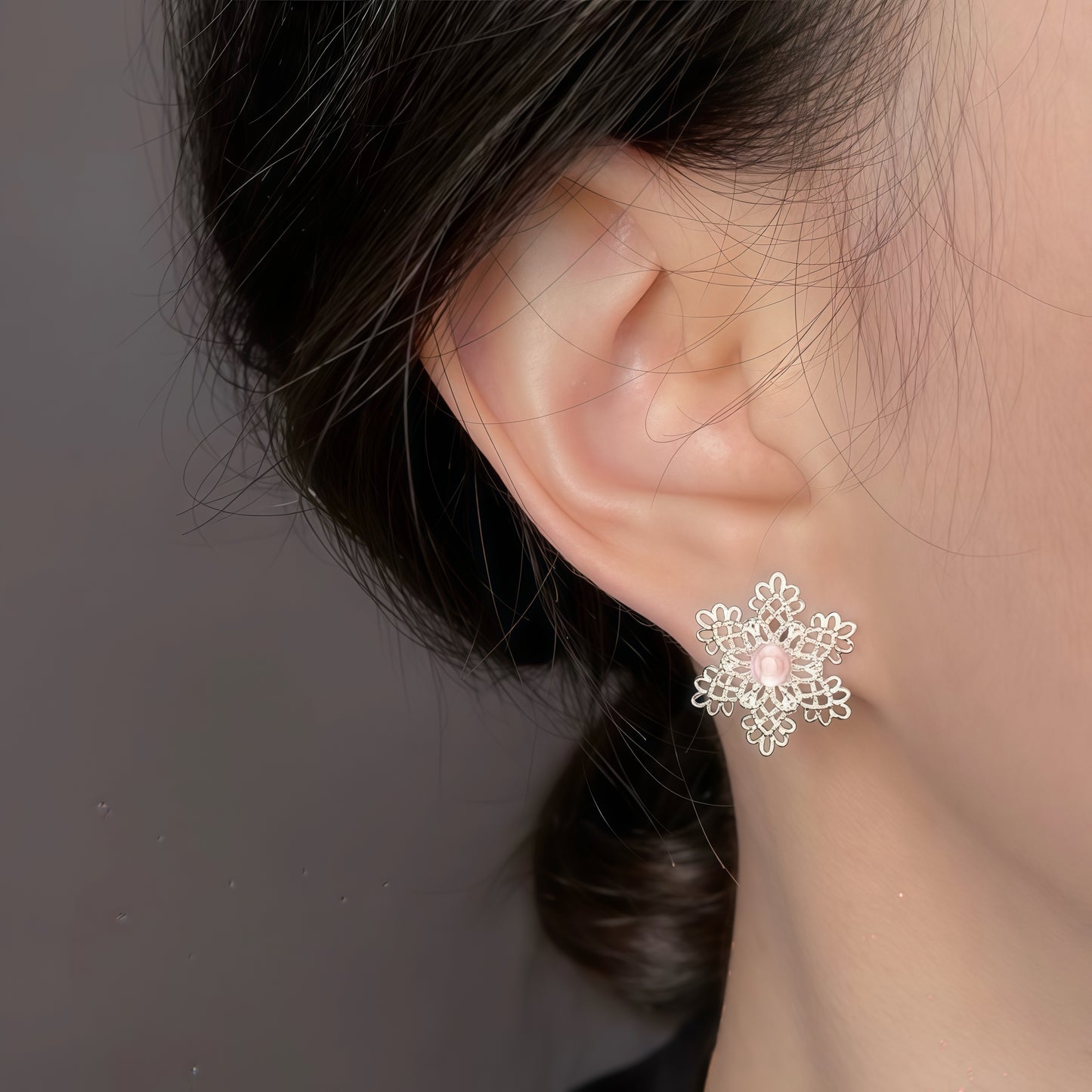 Fleur de Lune Earrings – Silver & Rose Quartz