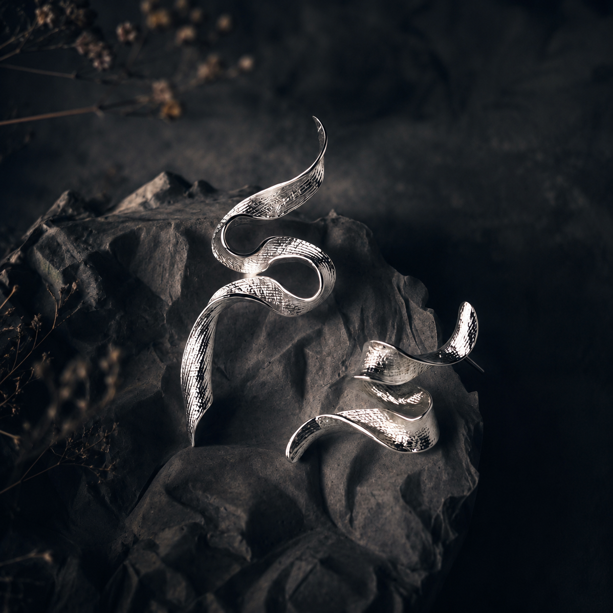 Sculpted Flow Silver Earrings