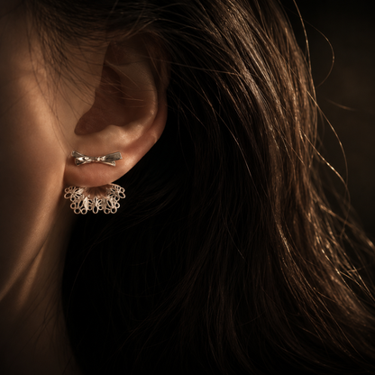 Ribbon Lace Skirt Earrings (2-in-1 Style)
