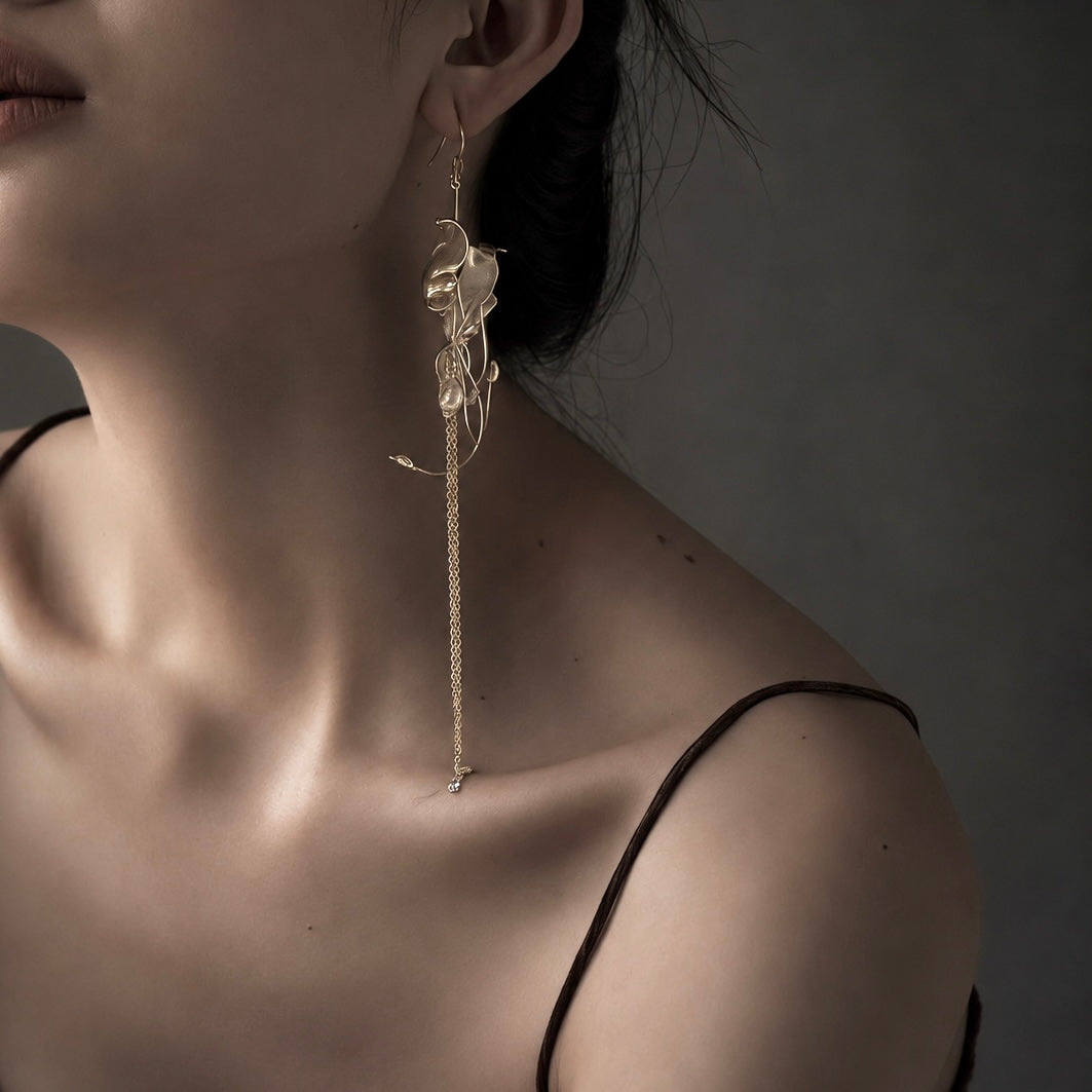 Sculptural Lily Pearl Drop Earrings