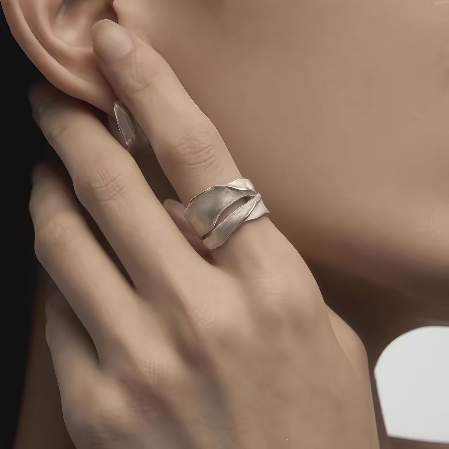 Sculpted Wave Ring – Sterling Silver Statement Jewelry