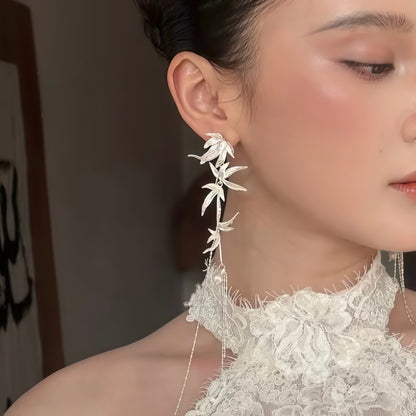 Whispering Bamboo Long Drop Earrings