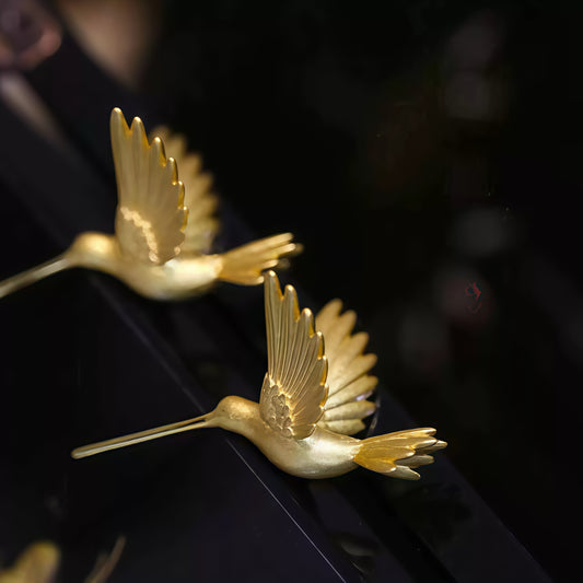 Golden Hummingbird Stud Earrings – Grace in Flight