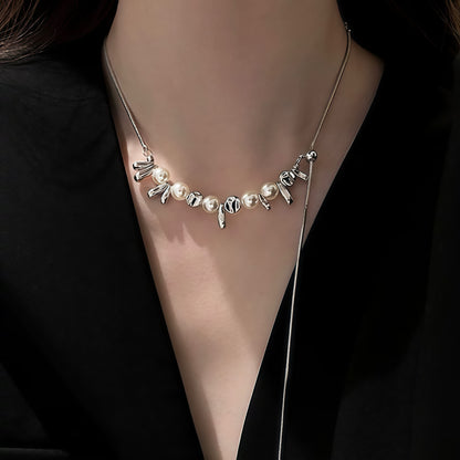Modern Pearl Sculpture Silver Necklace