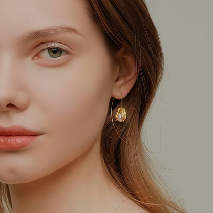 Golden Bloomdrop Pearl Earrings