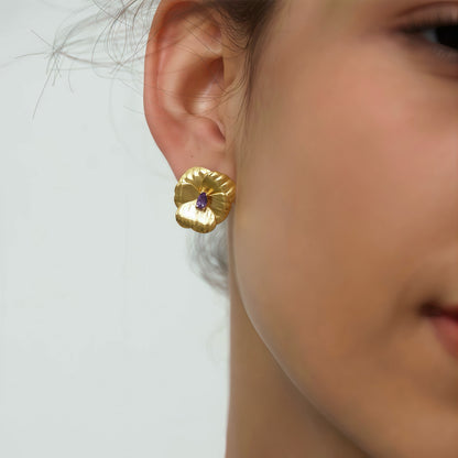 Violet Aura Pansy Stud Earrings