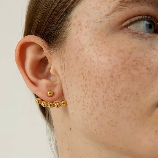 Golden Bead Arc Stud Earrings (2-in-1 Style)