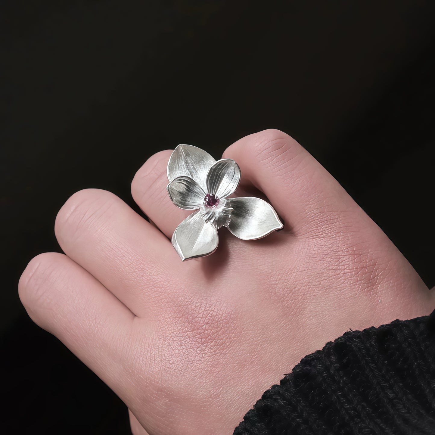 Orchid Bloom Silver Ring — Made to Order (15-Day Craft)