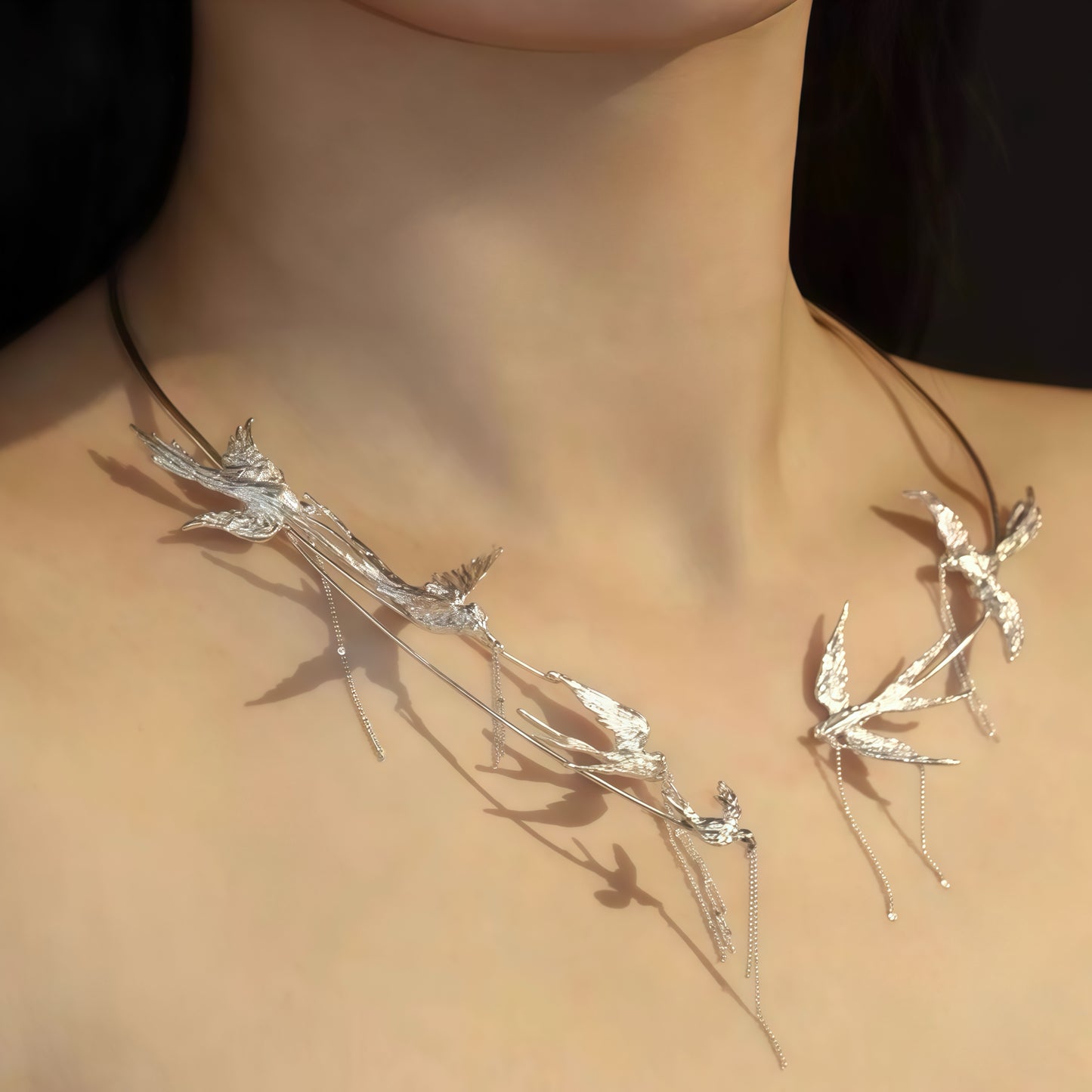 Flight of Grace Necklace – Sterling Silver Swallow Statement Collar