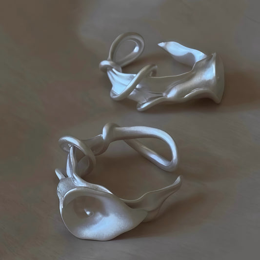 Calla Lily Ear Cuff / Ring – Adjustable Sculptural Silver Jewelry (2 styles in 1)