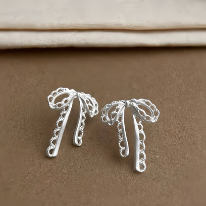 Ribbon Lace Drop Earrings – Gold & Silver