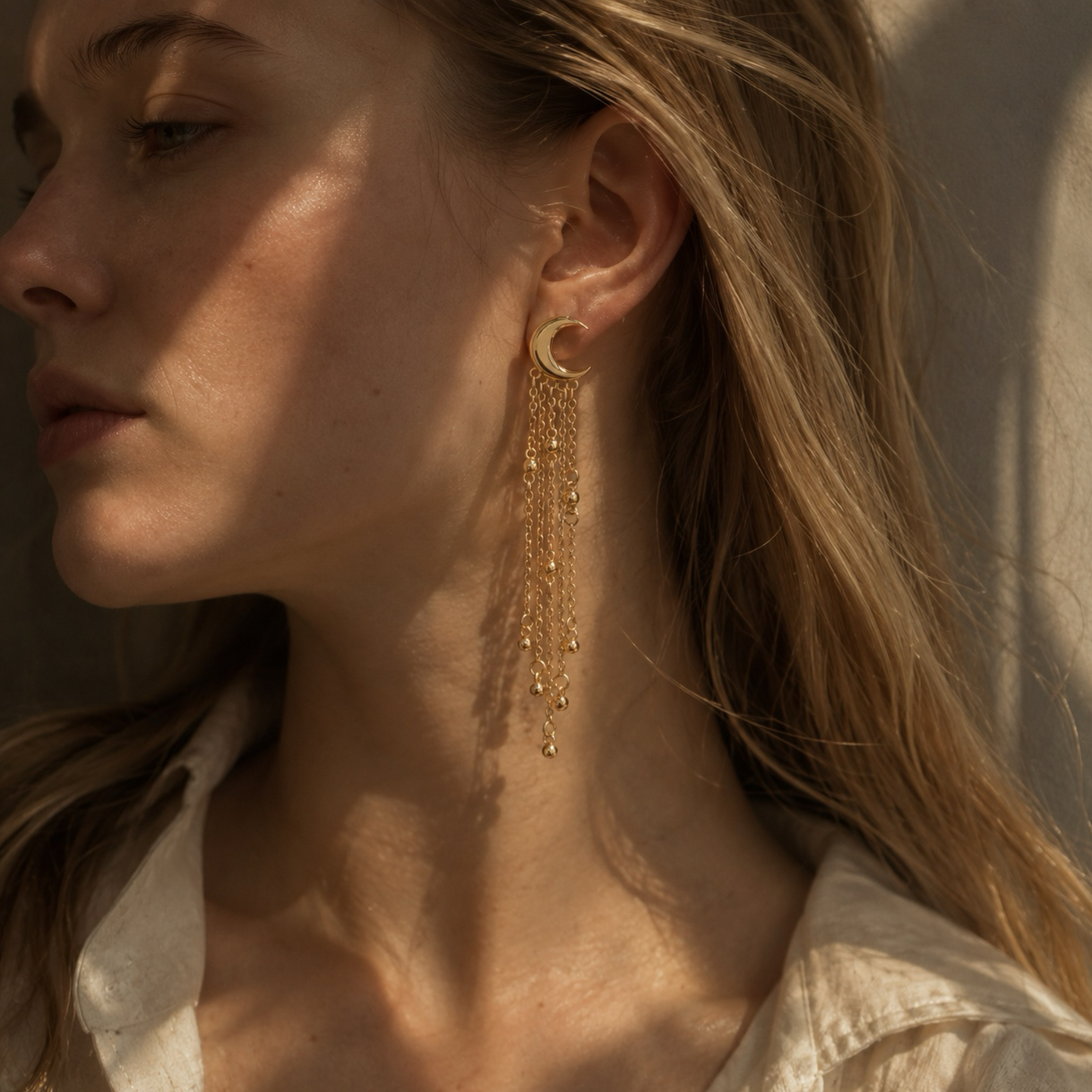 Crescent Moon Chain Earrings