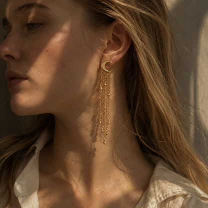 Crescent Moon Chain Earrings