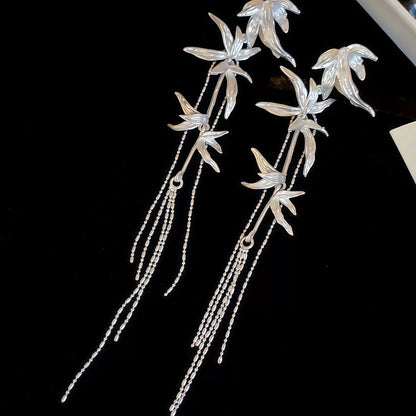 Whispering Bamboo Long Drop Earrings