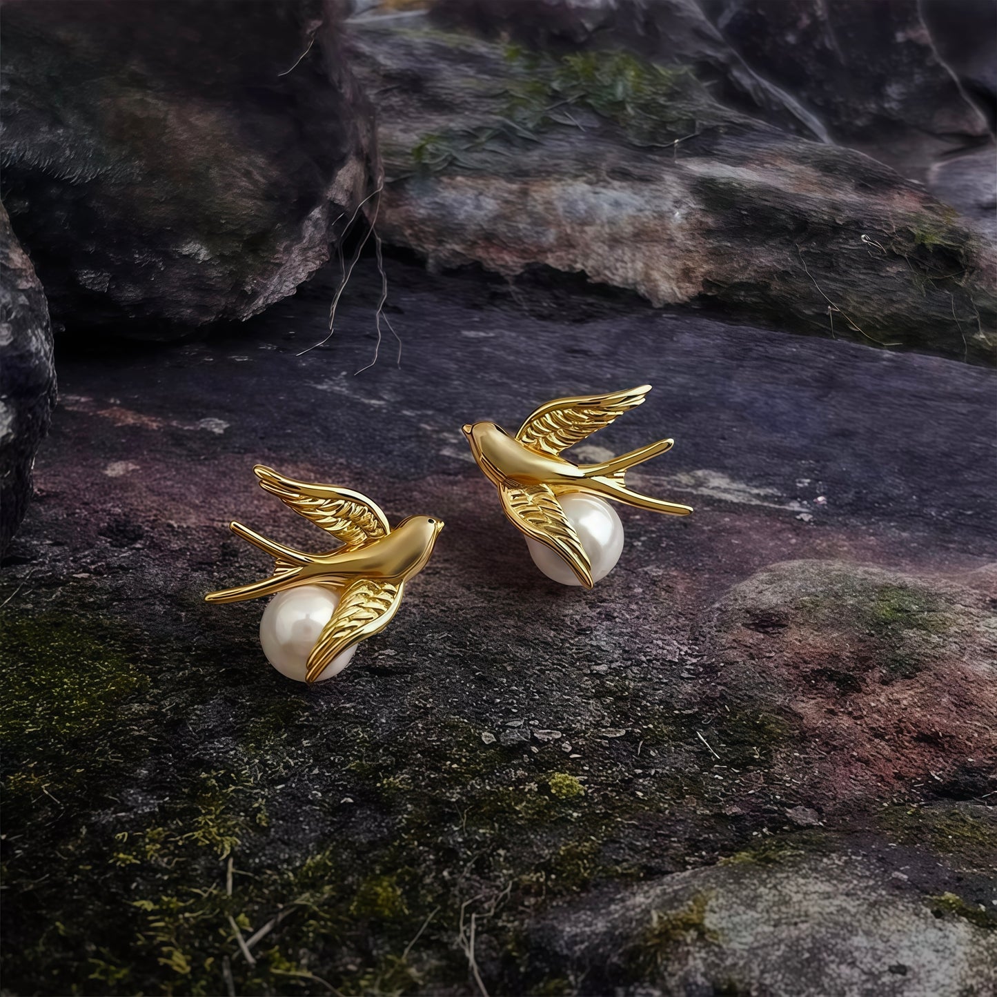 Golden Swallow Pearl Earrings