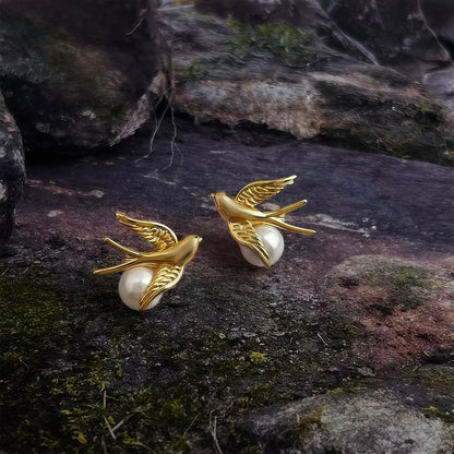 Golden Swallow Pearl Earrings