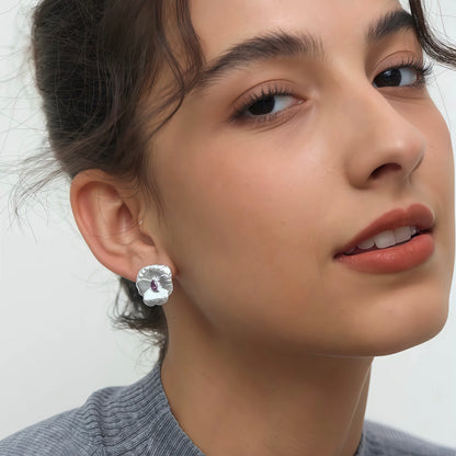 Violet Aura Pansy Stud Earrings