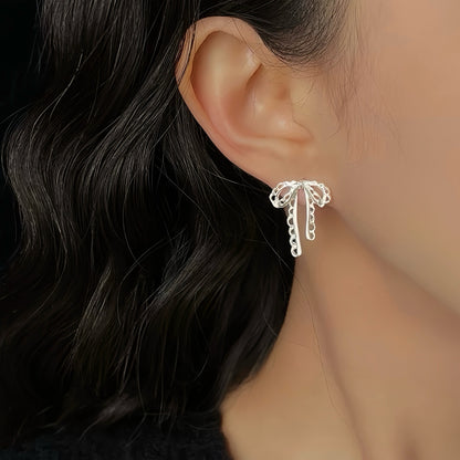 Ribbon Lace Drop Earrings – Gold & Silver