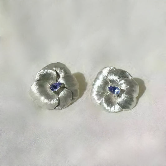 Violet Aura Pansy Stud Earrings