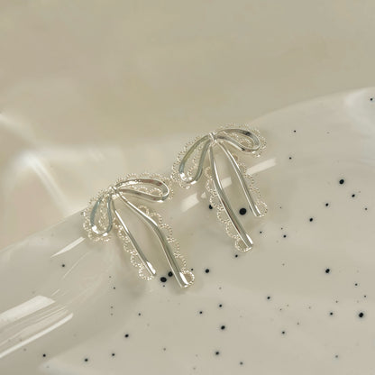 Ribbon Lace Drop Earrings – Gold & Silver