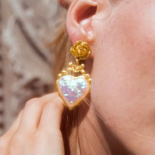 Golden Rose Heart Earrings
