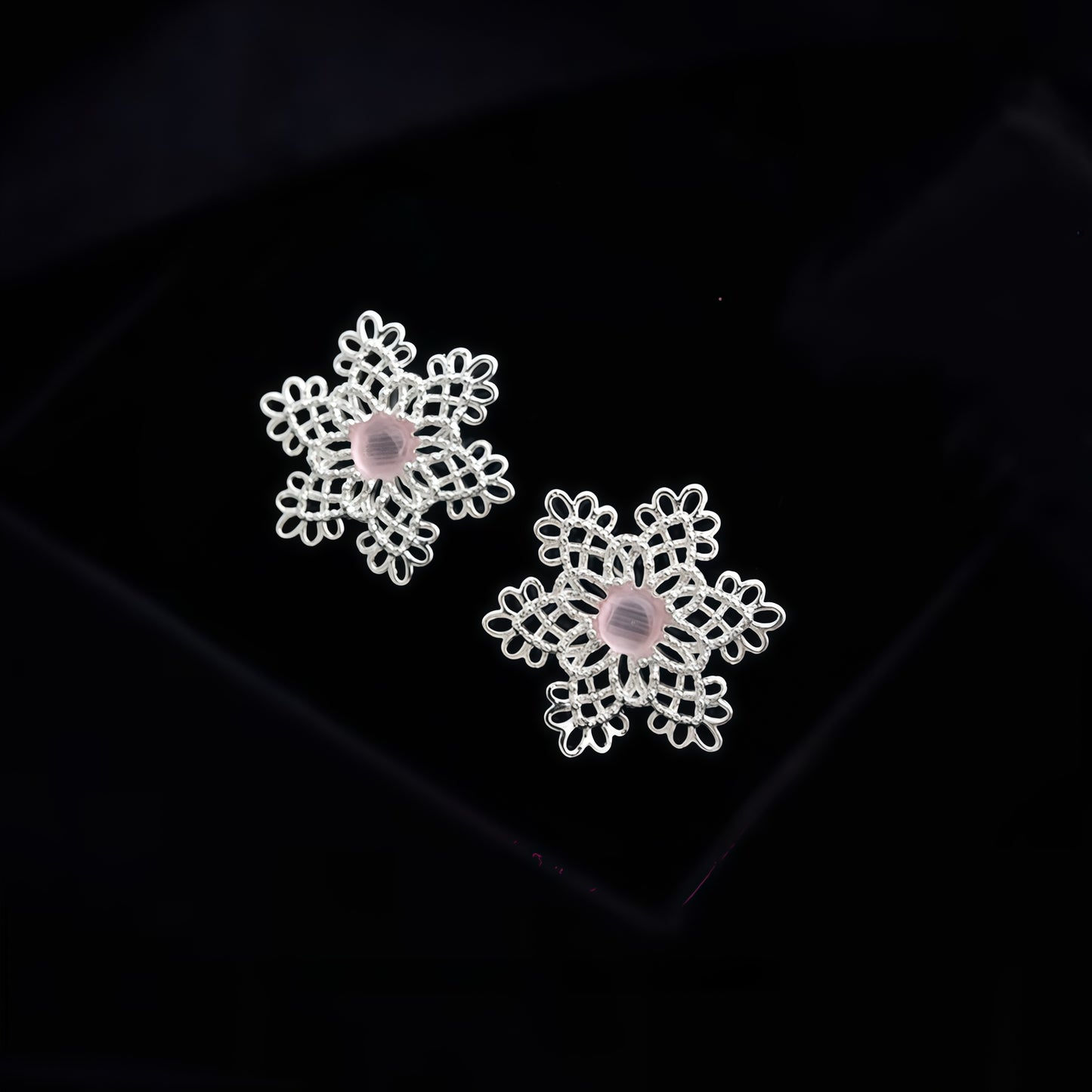 Fleur de Lune Earrings – Silver & Rose Quartz