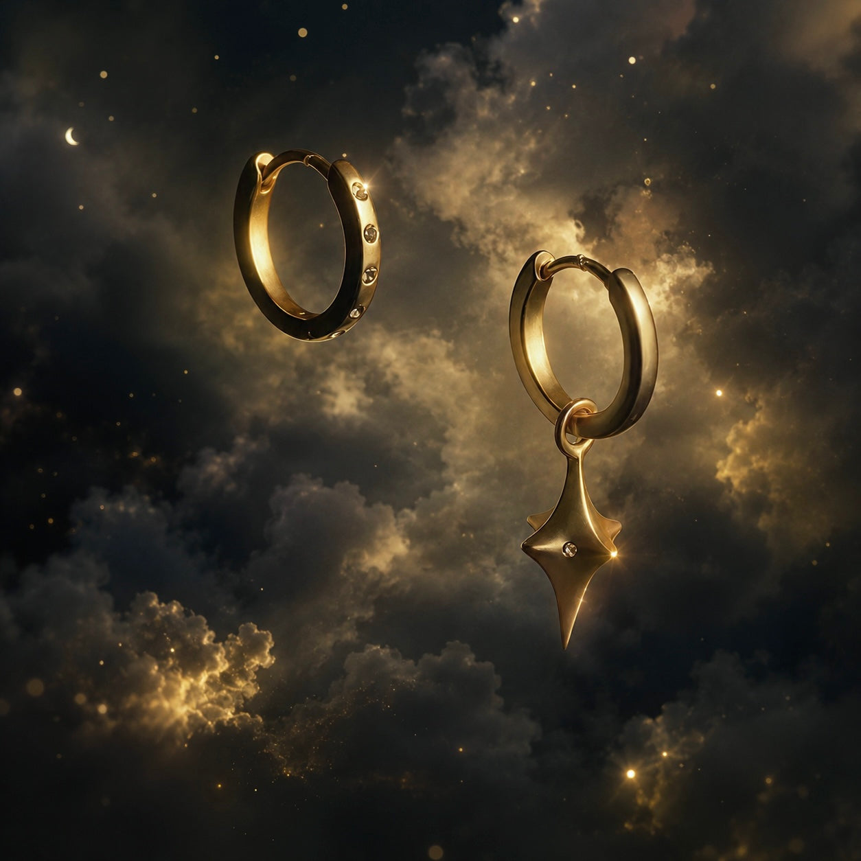 Celestial Drop Hoop Earrings (2-in-1 Style)