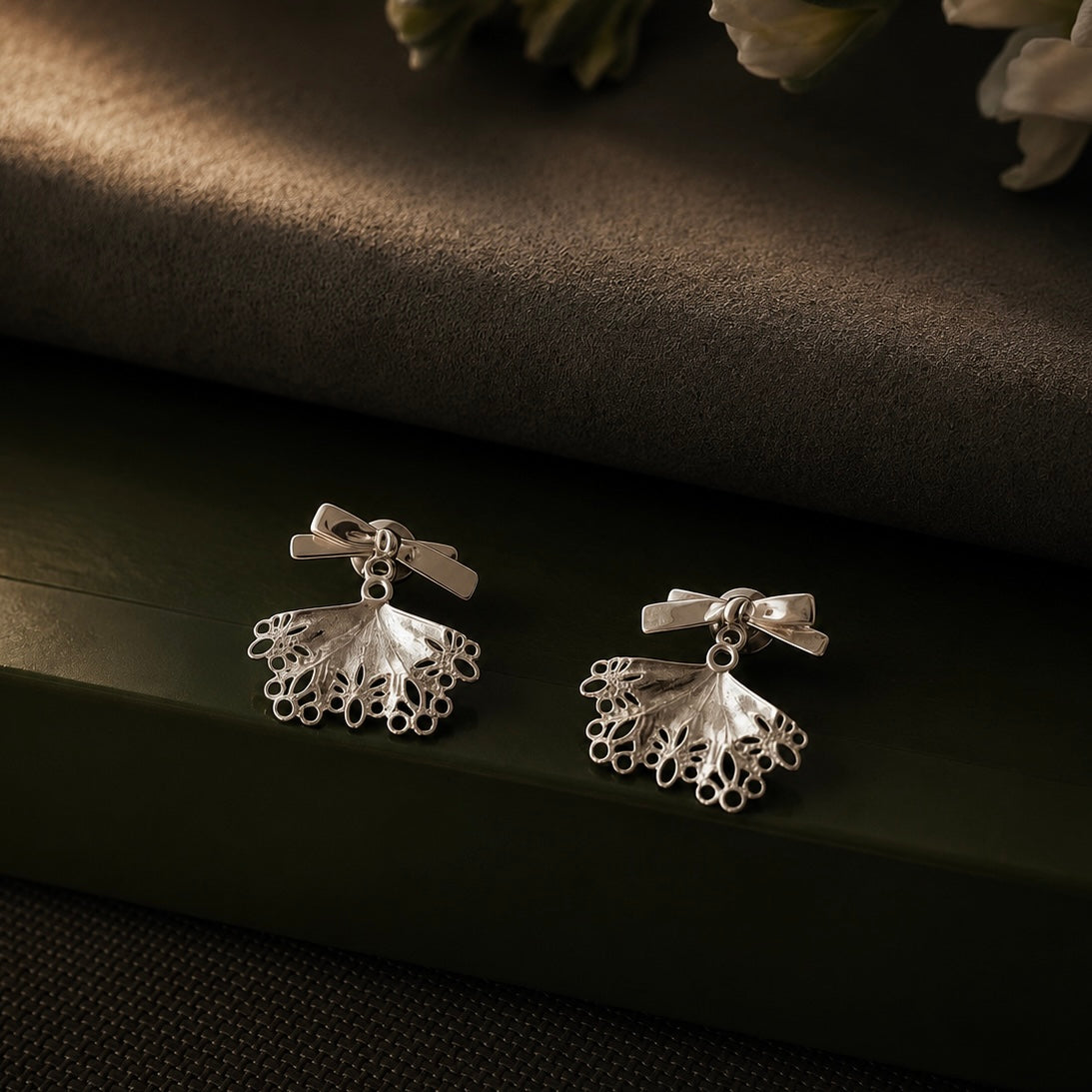 Ribbon Lace Skirt Earrings (2-in-1 Style)