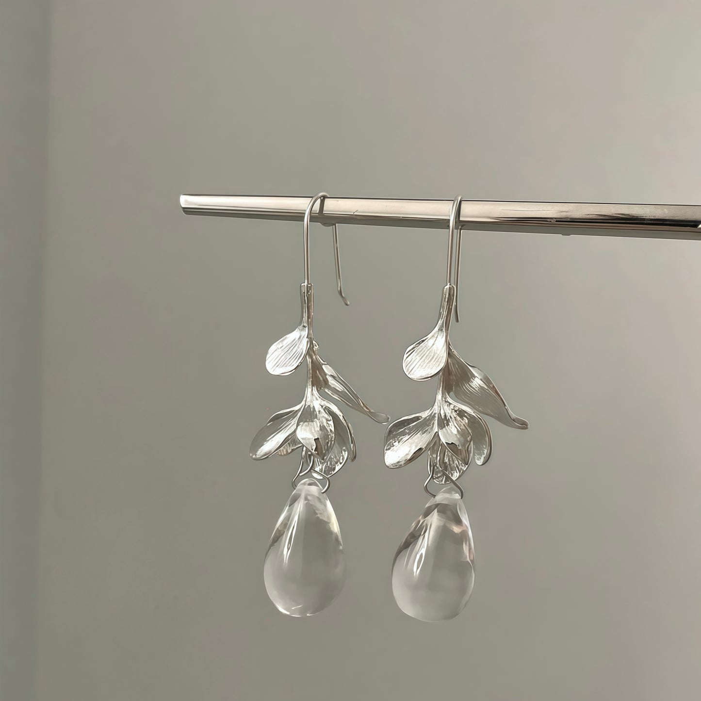 Silver Dewdrop Botanical Earrings