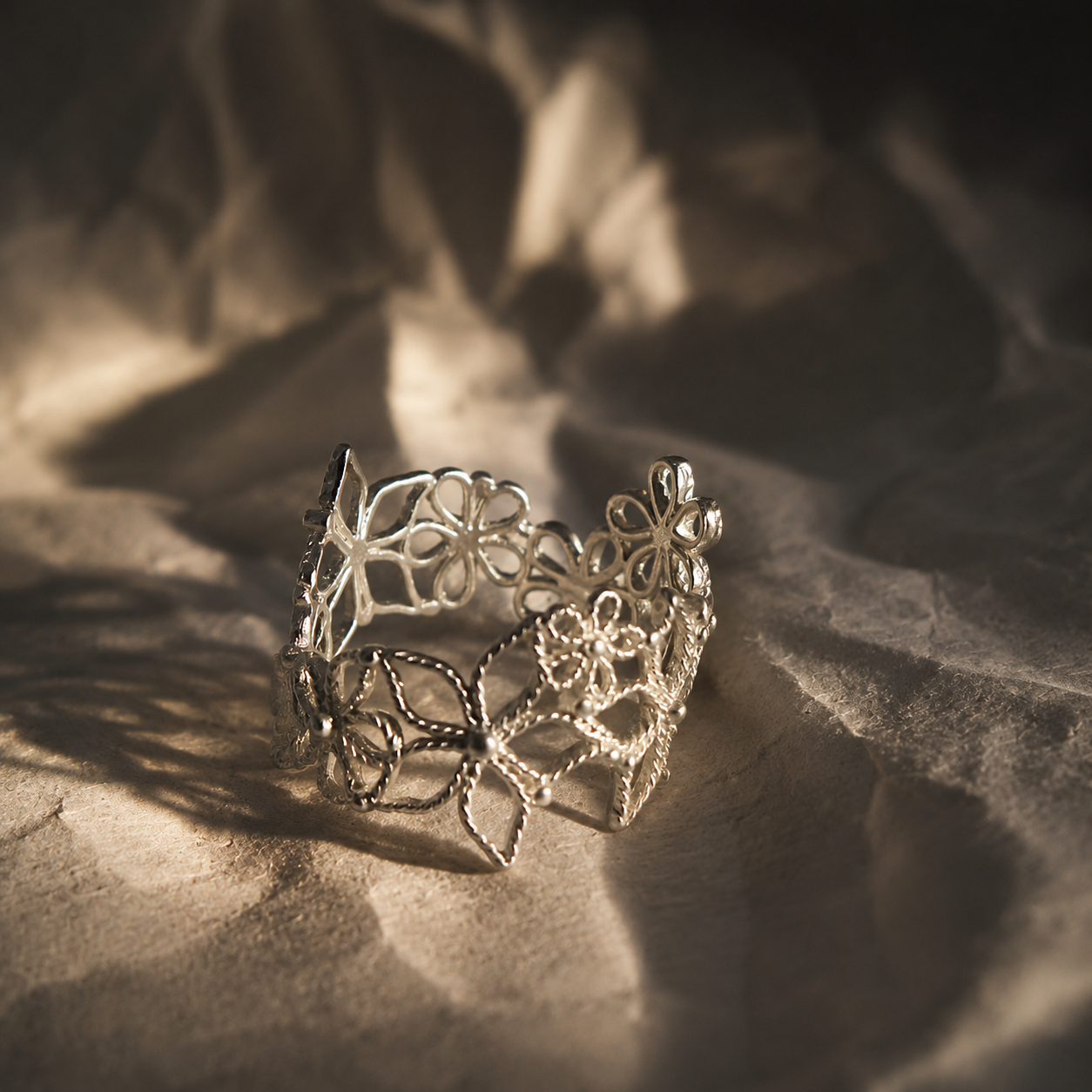 Floral Lace Silver Ring