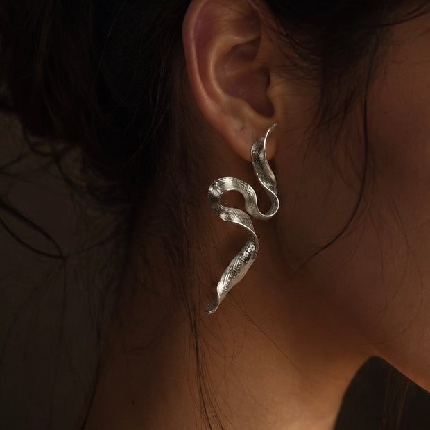 Sculpted Flow Silver Earrings