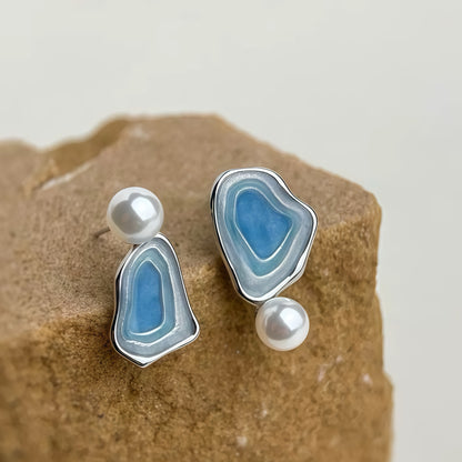 Blue Tide Pearl Stud Earrings