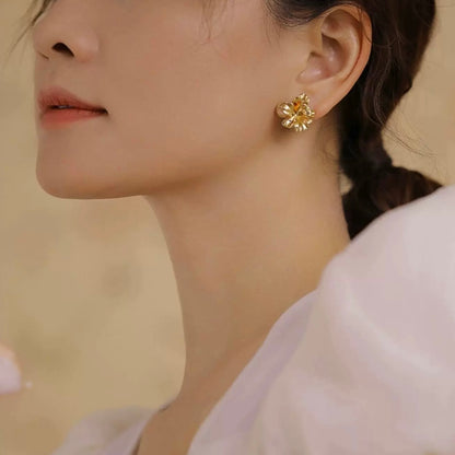 Blooming Gold Flower Stud Earrings