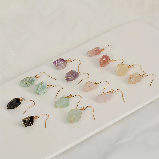 Raw Crystal Drop Earrings — Handmade Natural Stone Jewelry
