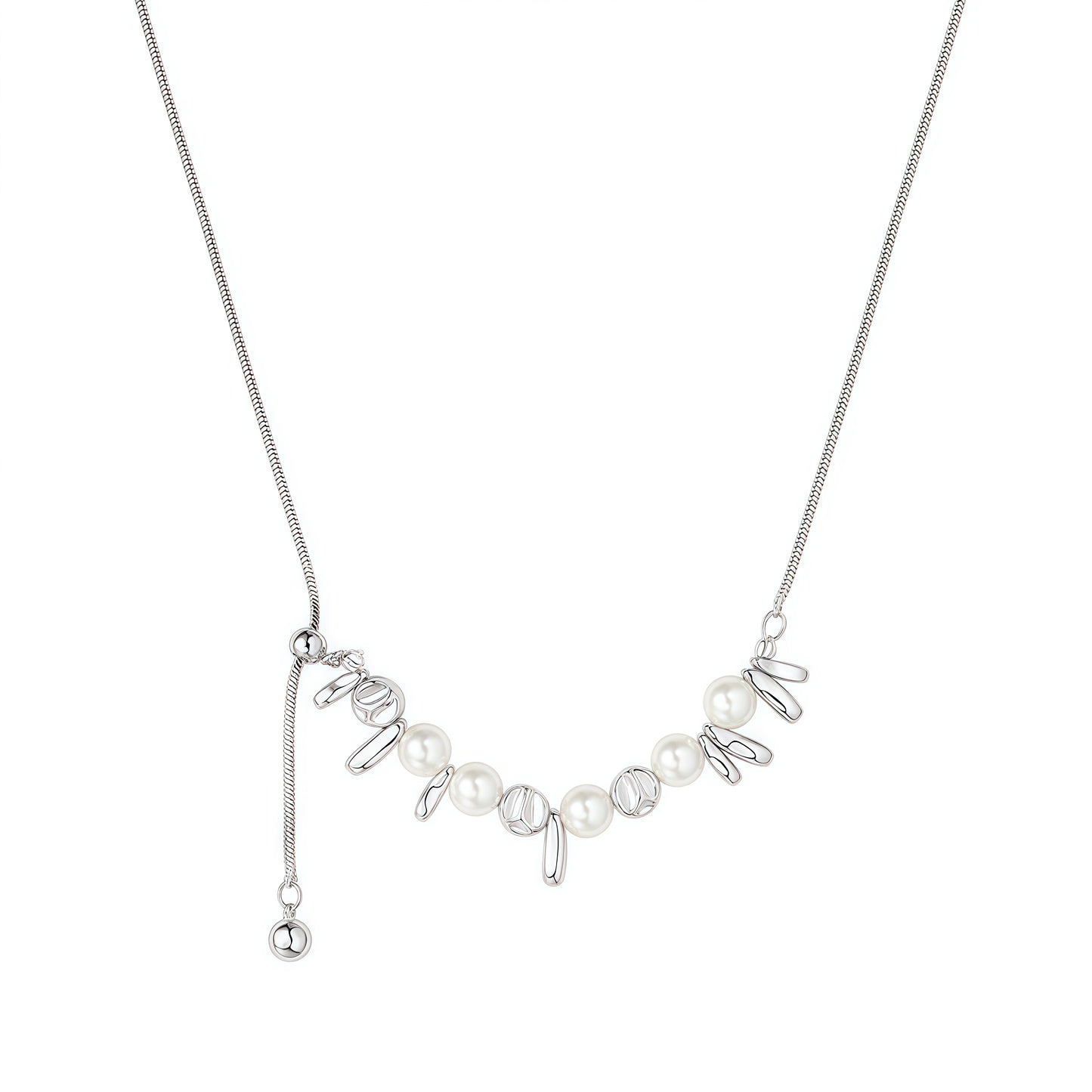 Modern Pearl Sculpture Silver Necklace